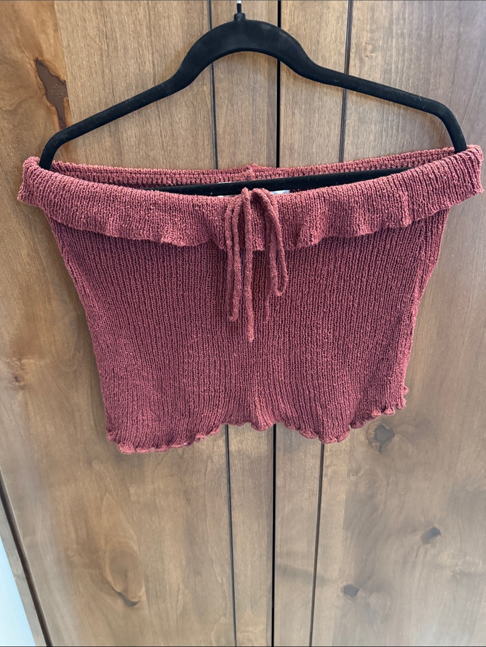Knit Off-Shoulder Tube Top in Burgandy